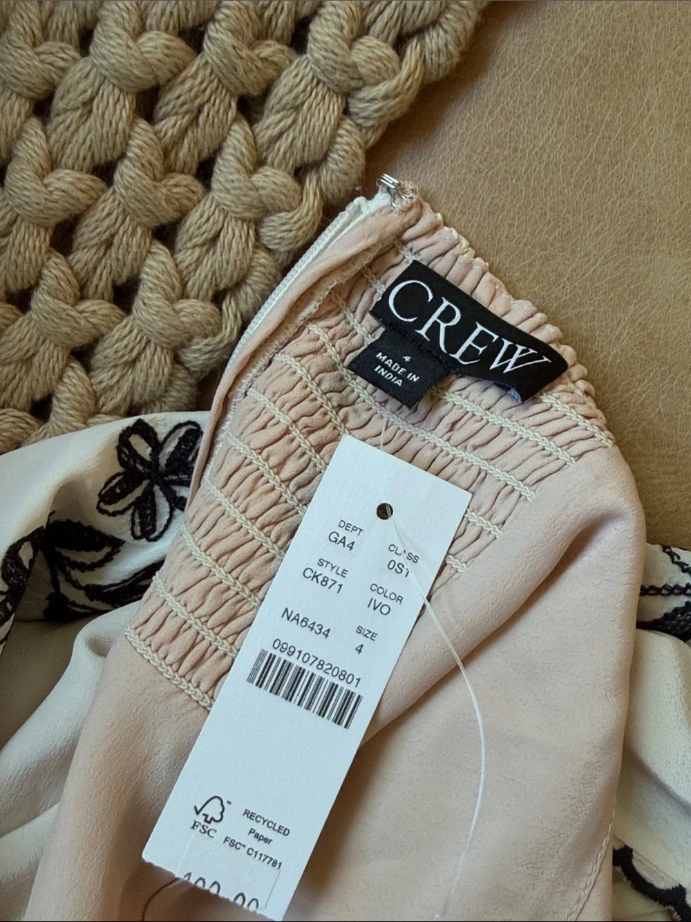 J. Crew Embroidered Empire Waist Modi Slip Dress NEW NWT